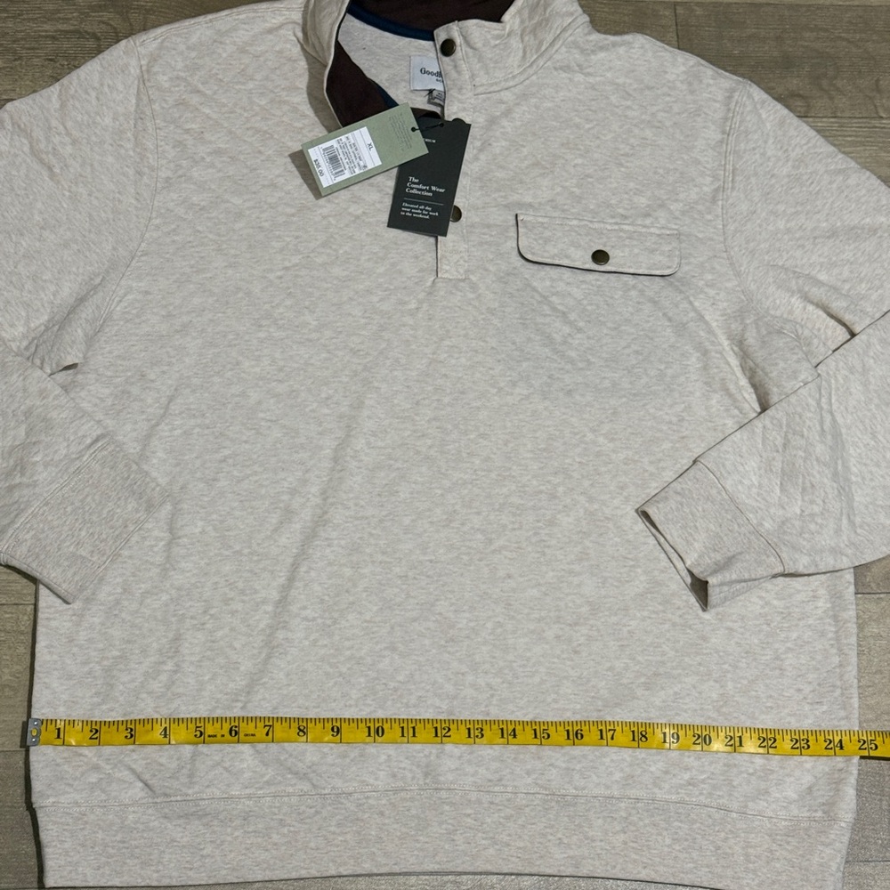 Goodfellow & Co Men's Comfort Wear Quilted 1/4 Snap Pullover Oatmeal Size XL - Picture 6 of 9